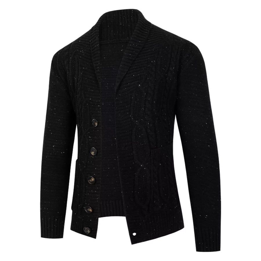 Men’s Plus Size Speckled Cable Knit Shawl Collar Cardigan White / M Apparel and Accessories