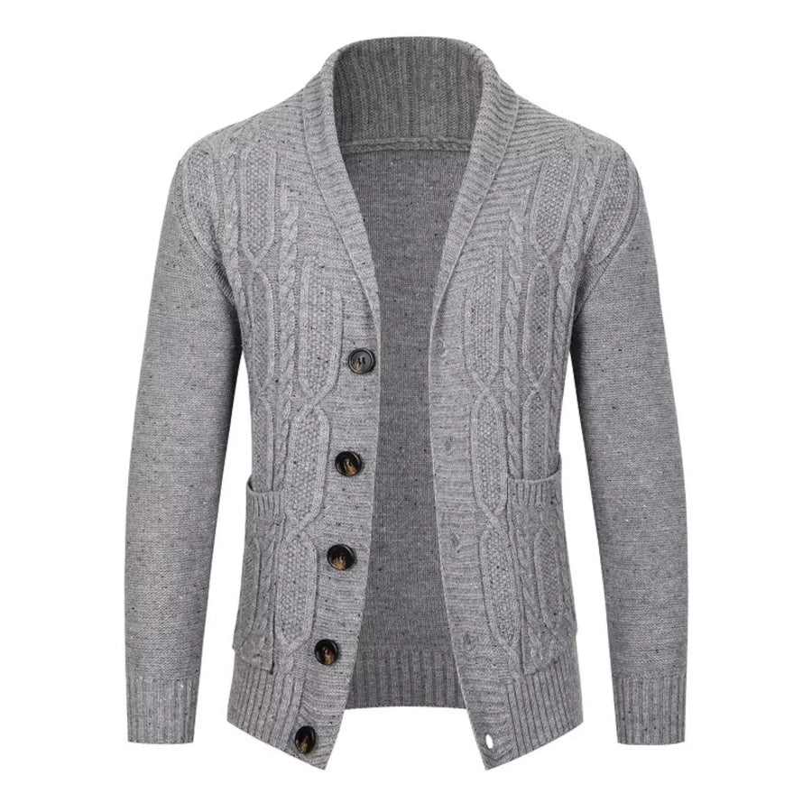 Men’s Plus Size Speckled Cable Knit Shawl Collar Cardigan Gray / M Apparel and Accessories