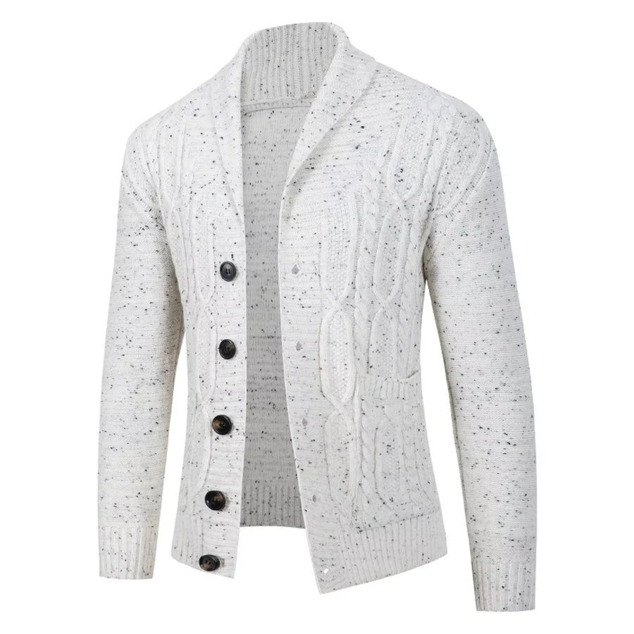 Men’s Plus Size Speckled Cable Knit Shawl Collar Cardigan White / M Apparel and Accessories