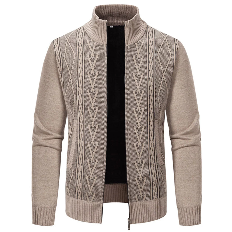 Men’s Plus Size Stand-Collar Full-Zip Cable Knit Cardigan Apparel and Accessories