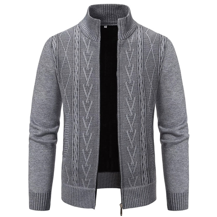 Men’s Plus Size Stand-Collar Full-Zip Cable Knit Cardigan Apparel and Accessories