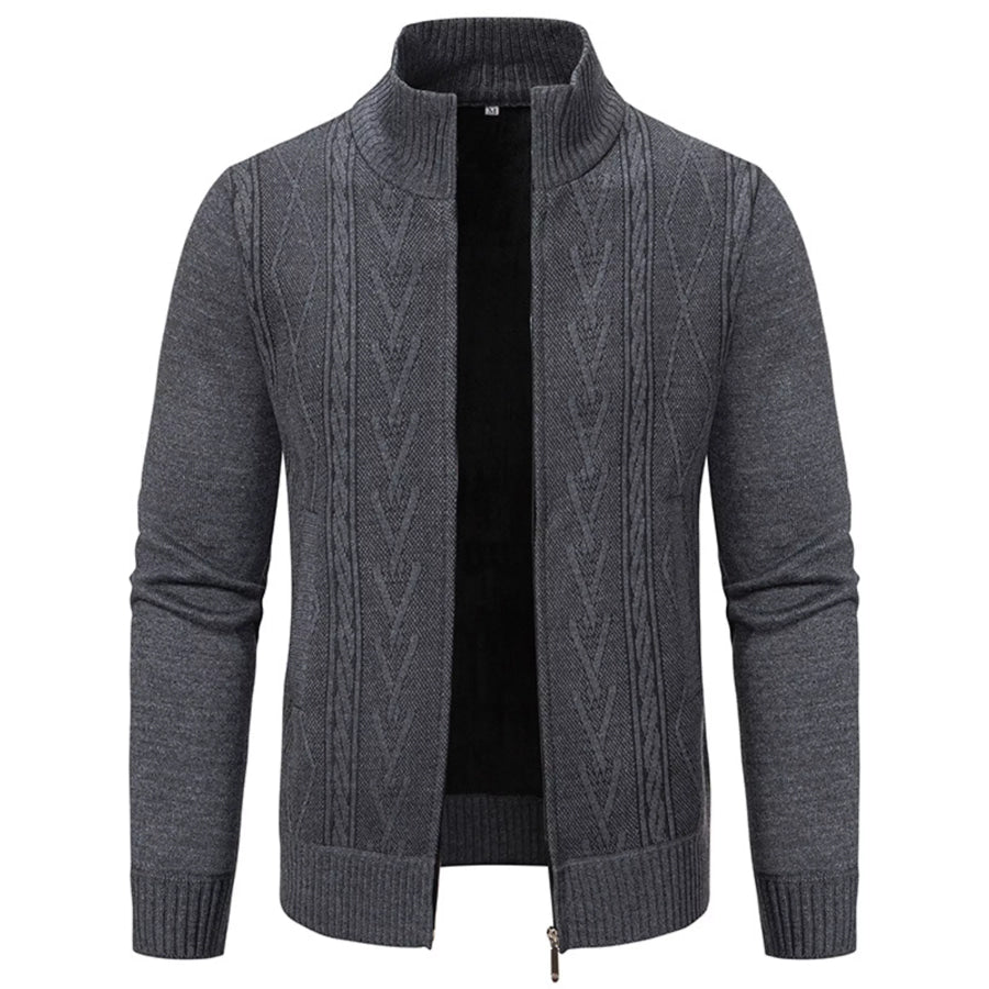 Men’s Plus Size Stand-Collar Full-Zip Cable Knit Cardigan Apparel and Accessories