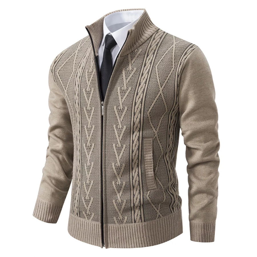 Men’s Plus Size Stand-Collar Full-Zip Cable Knit Cardigan Beige / M Apparel and Accessories