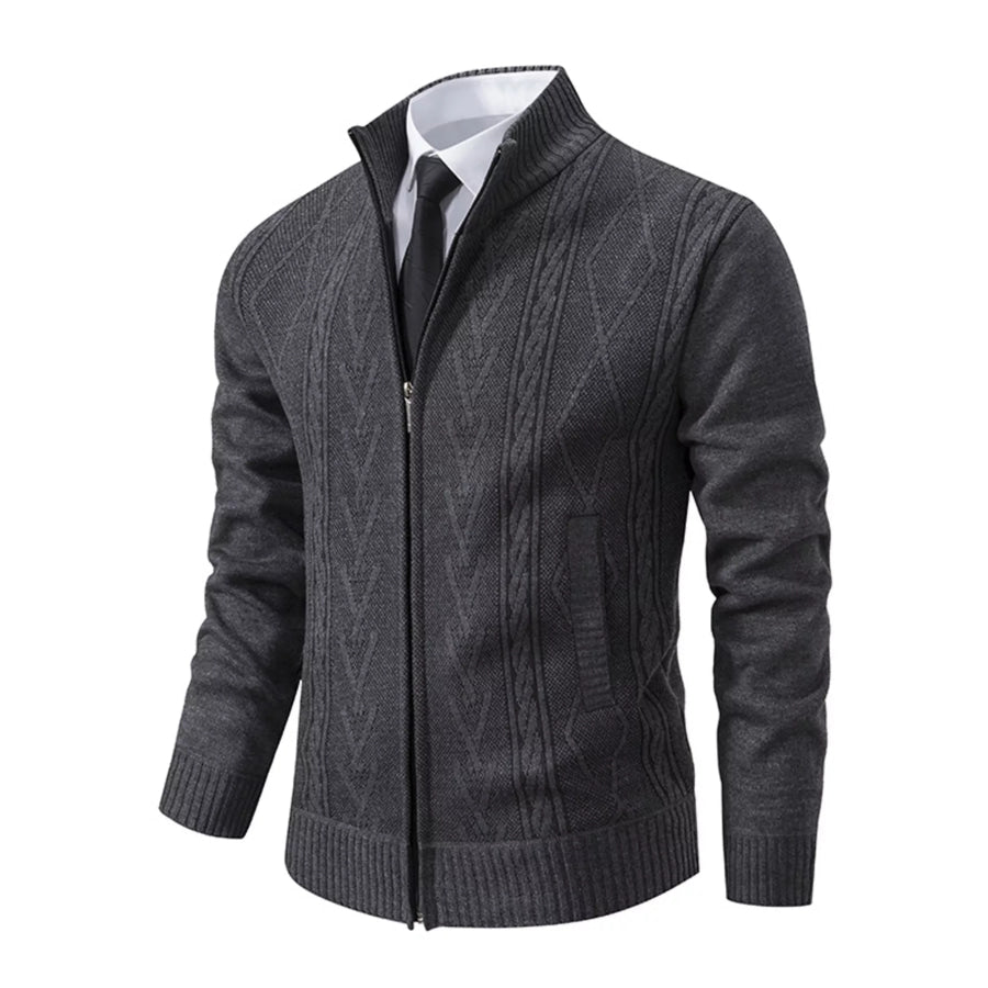 Men’s Plus Size Stand-Collar Full-Zip Cable Knit Cardigan Dark Gray / M Apparel and Accessories