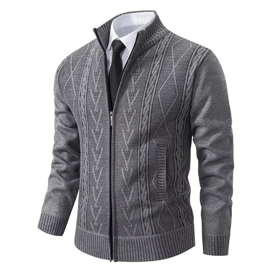 Men’s Plus Size Stand-Collar Full-Zip Cable Knit Cardigan Light Gray / M Apparel and Accessories