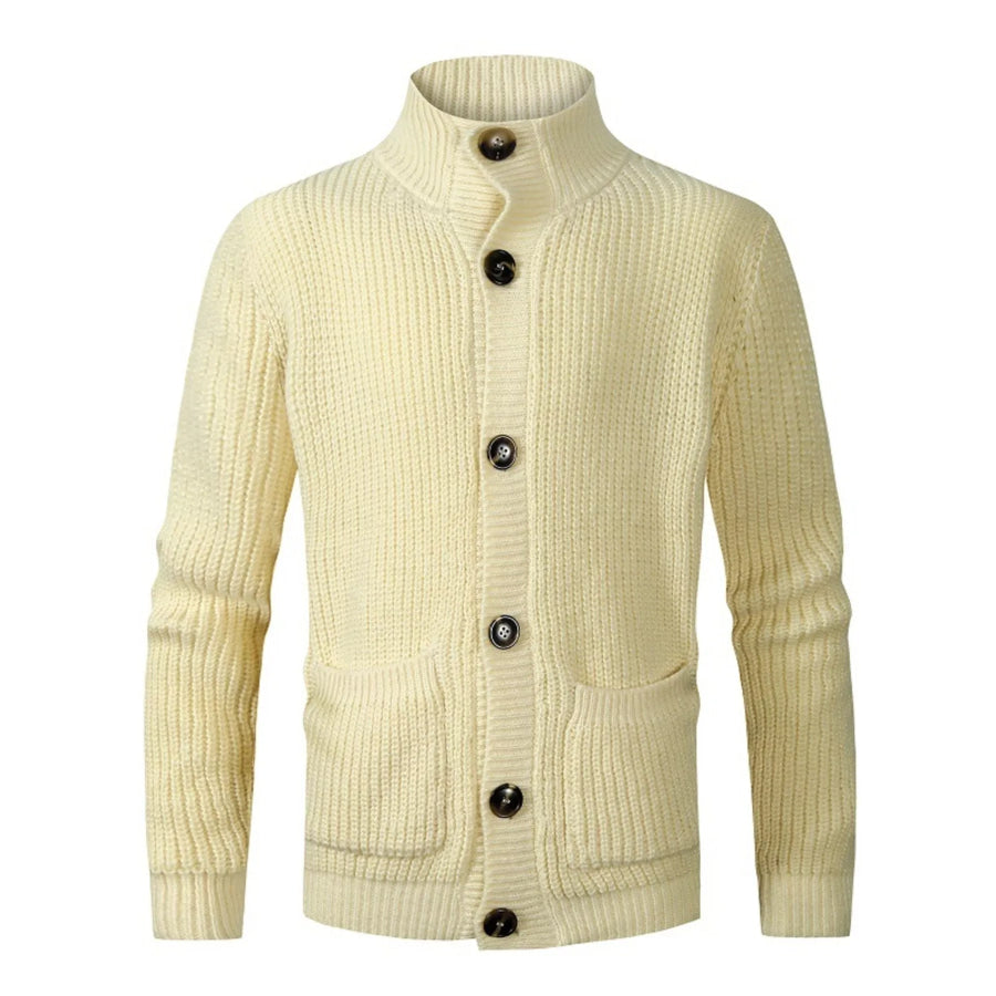 Men’s Plus Size Stand-Collar Ribbed Knit Button-Down Cardigan Apparel and Accessories