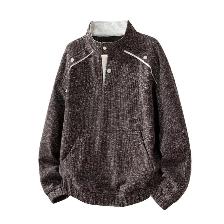 Men’s Plus Size Stand Collar Textured Sweatshirt with Kangaroo Pocket Chocolate / M Apparel and Accessories