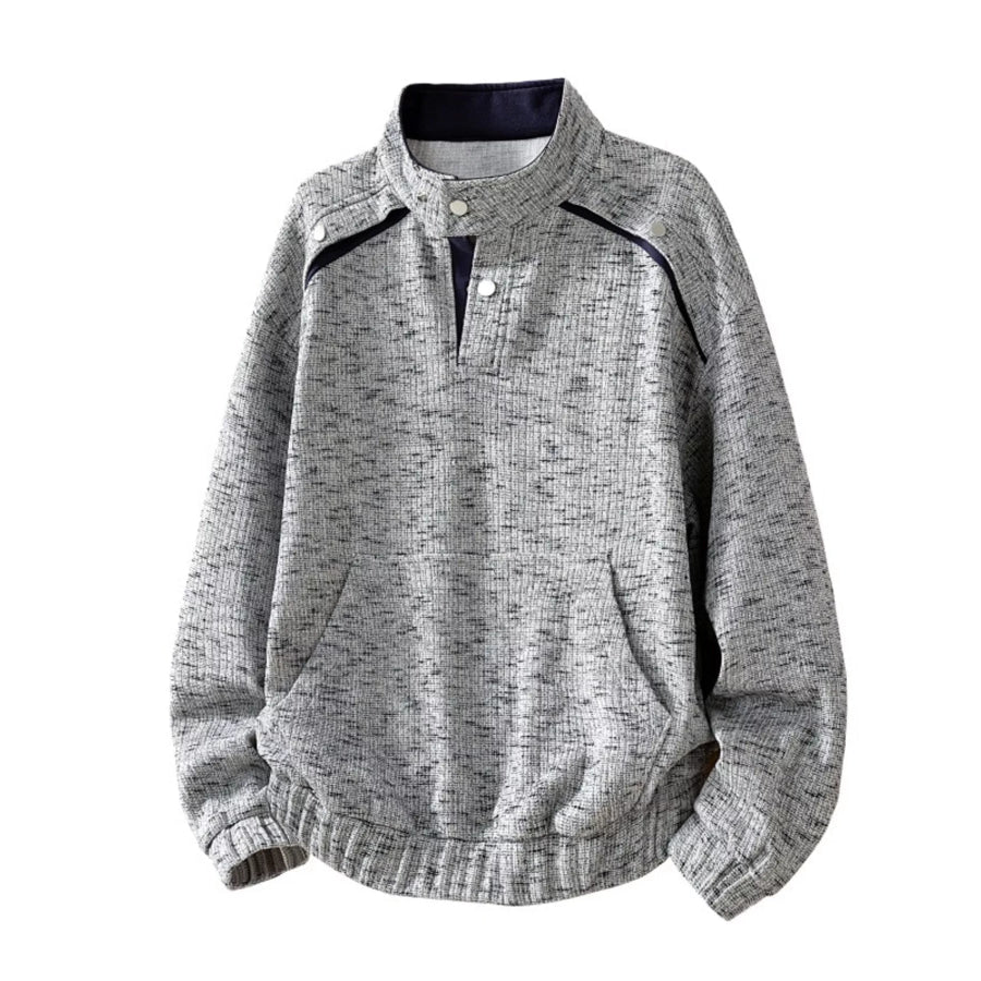 Men’s Plus Size Stand Collar Textured Sweatshirt with Kangaroo Pocket Light Gray / M Apparel and Accessories
