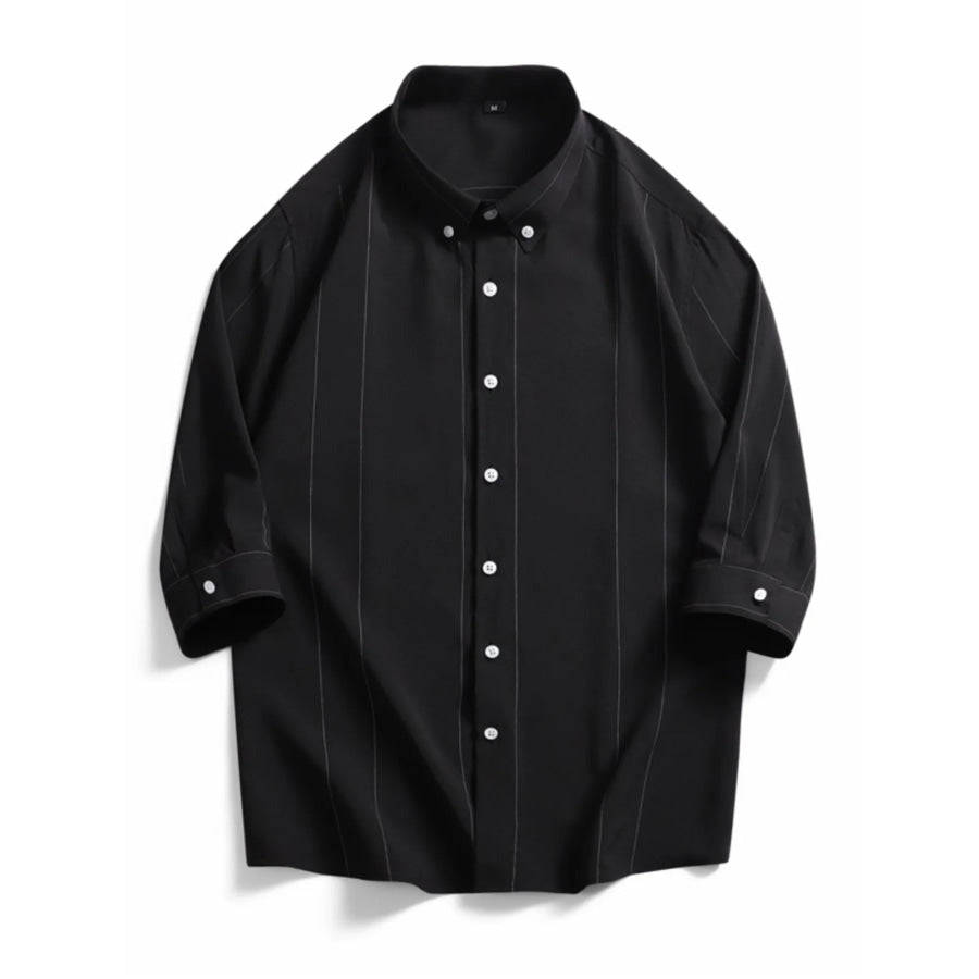 Men’s Plus Size Stripe Button-Down Shirt Black / M Apparel and Accessories