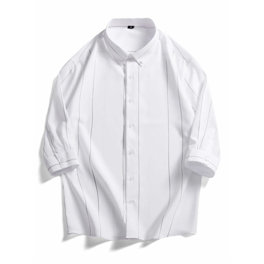 Men’s Plus Size Stripe Button-Down Shirt White / M Apparel and Accessories