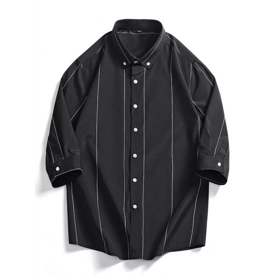 Men’s Plus Size Striped Button-Down Shirt Black / M Apparel and Accessories