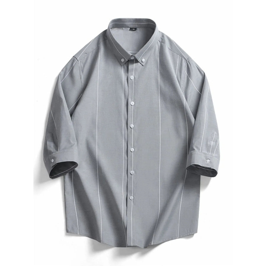 Men’s Plus Size Striped Button-Down Shirt Grey / M Apparel and Accessories