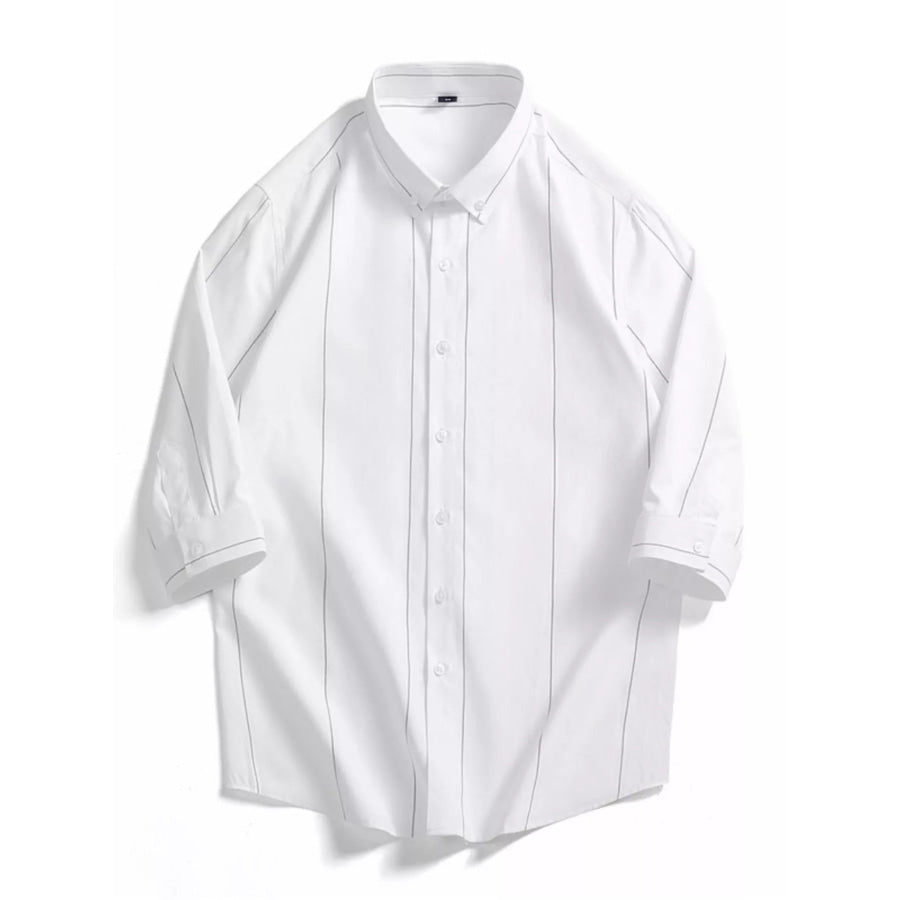 Men’s Plus Size Striped Button-Down Shirt White / M Apparel and Accessories