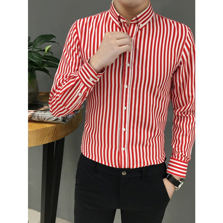 Men’s Plus Size Striped Button Up Long Sleeve Shirt Apparel and Accessories