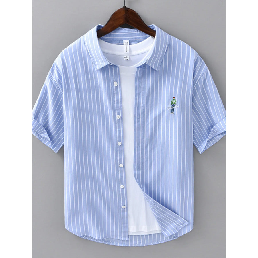 Men’s Plus Size Striped Button Up Long Sleeve Shirt Blue / M Apparel and Accessories