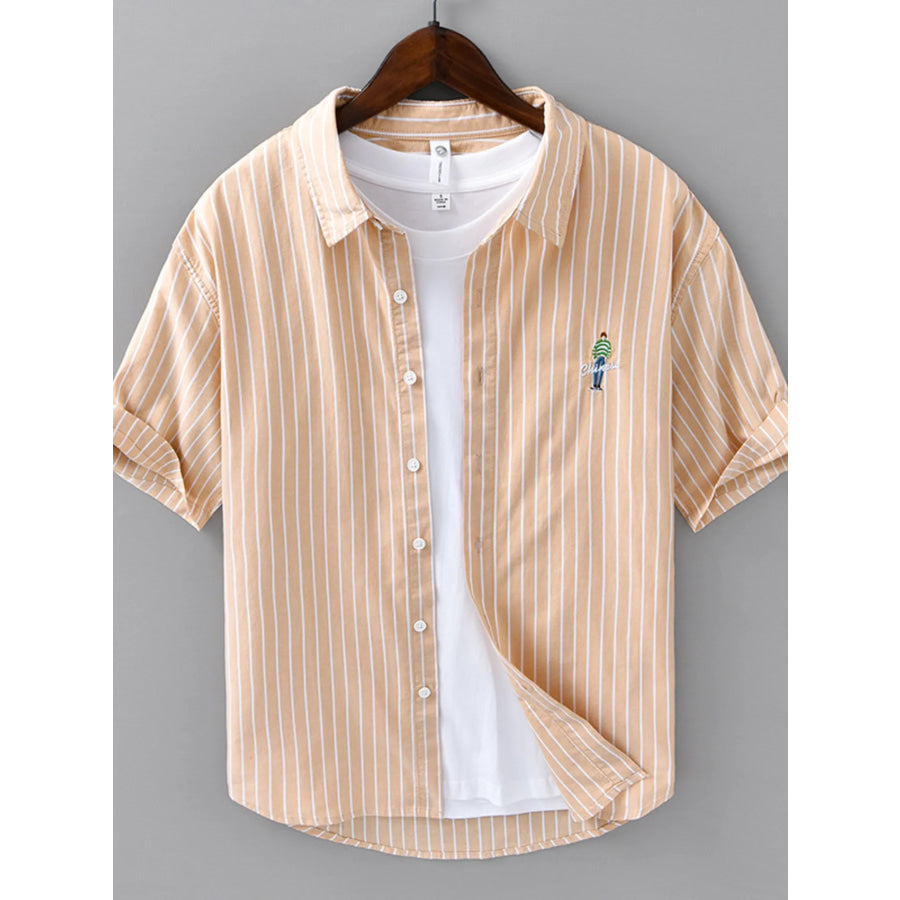 Men’s Plus Size Striped Button Up Long Sleeve Shirt Ginger Yellow / M Apparel and Accessories
