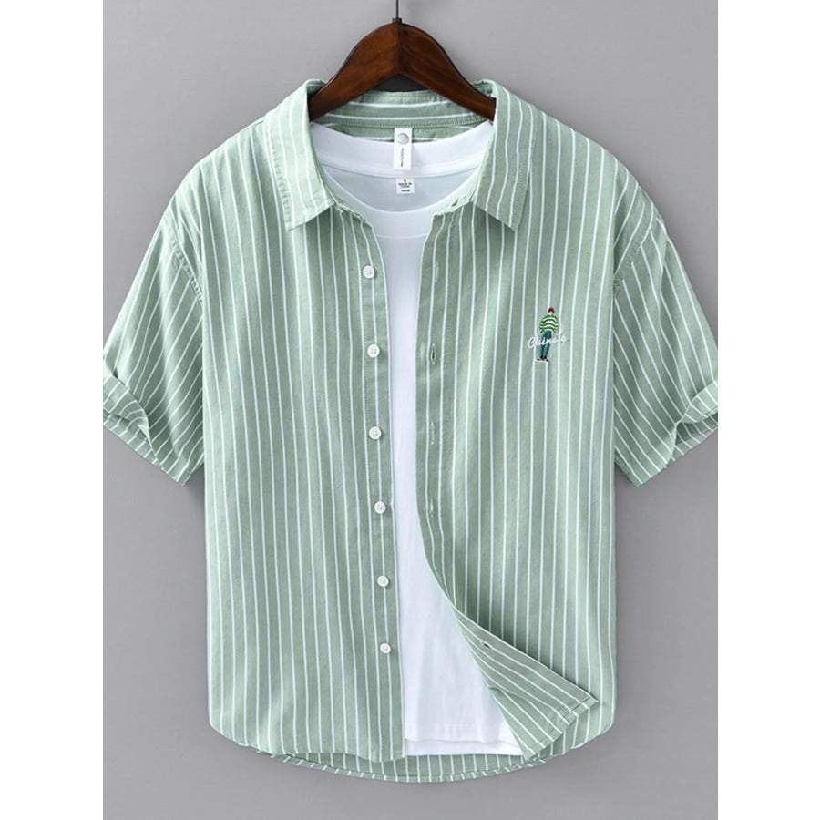 Men’s Plus Size Striped Button Up Long Sleeve Shirt Green / M Apparel and Accessories