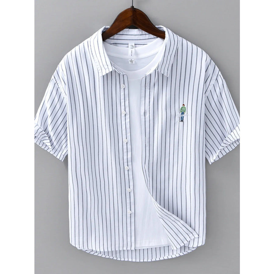 Men’s Plus Size Striped Button Up Long Sleeve Shirt White / M Apparel and Accessories