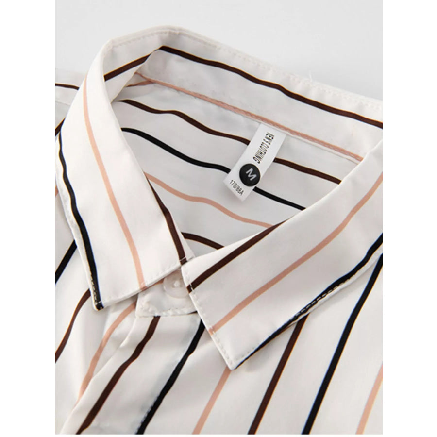 Men’s Plus Size Striped Button Up Shirt Coffee / M Apparel and Accessories