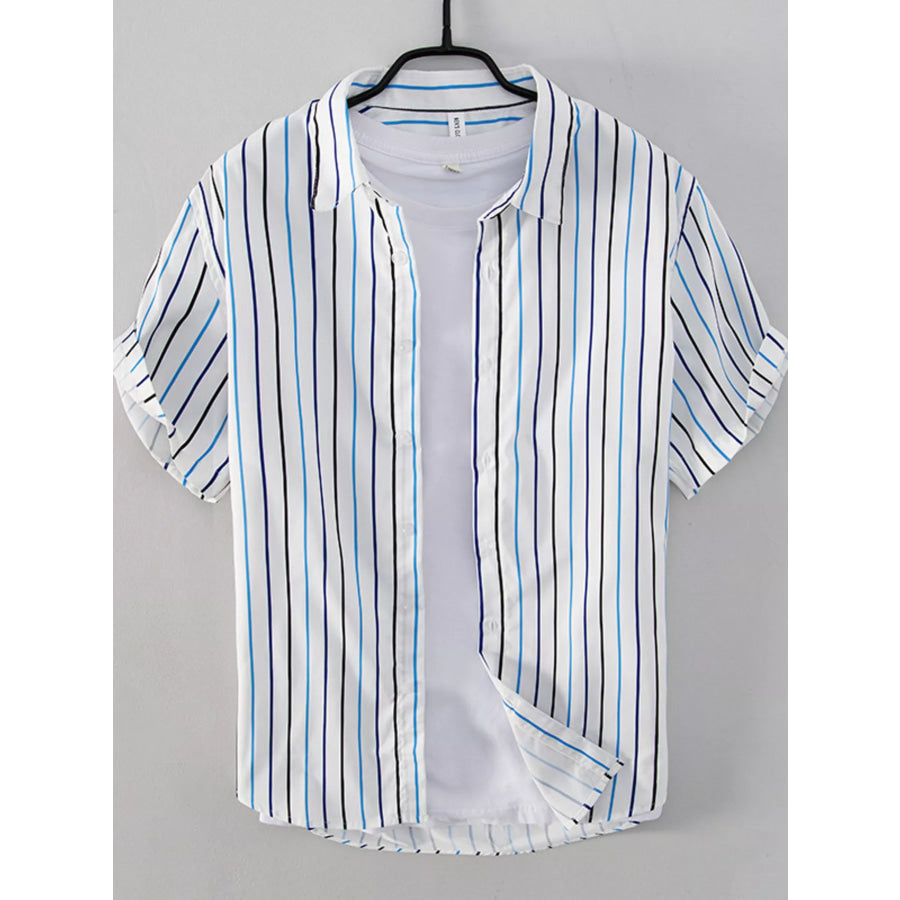 Men’s Plus Size Striped Button Up Shirt Blue / M Apparel and Accessories