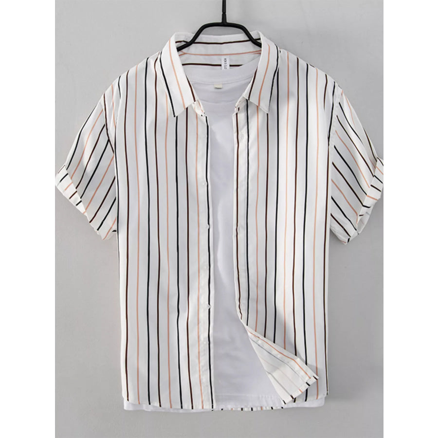 Men’s Plus Size Striped Button Up Shirt Coffee / M Apparel and Accessories