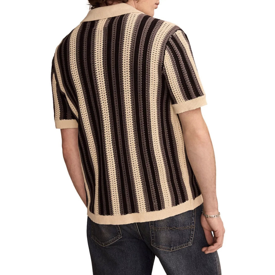 Men’s Plus Size Striped Button Up Short Sleeve Cardigan Apparel and Accessories