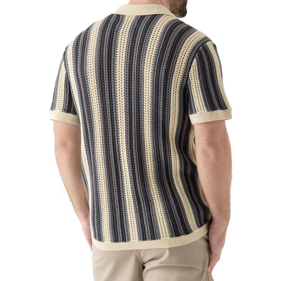 Men’s Plus Size Striped Button Up Short Sleeve Cardigan Apparel and Accessories