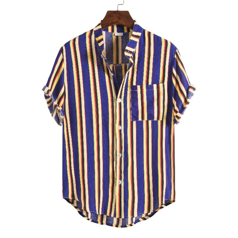 Men’s Plus Size Striped Button Up Short Sleeve Shirt Apparel and Accessories