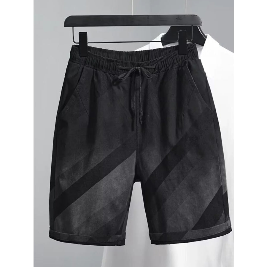 Men’s Plus Size Striped Casual Drawstring Shorts Black / M Apparel and Accessories