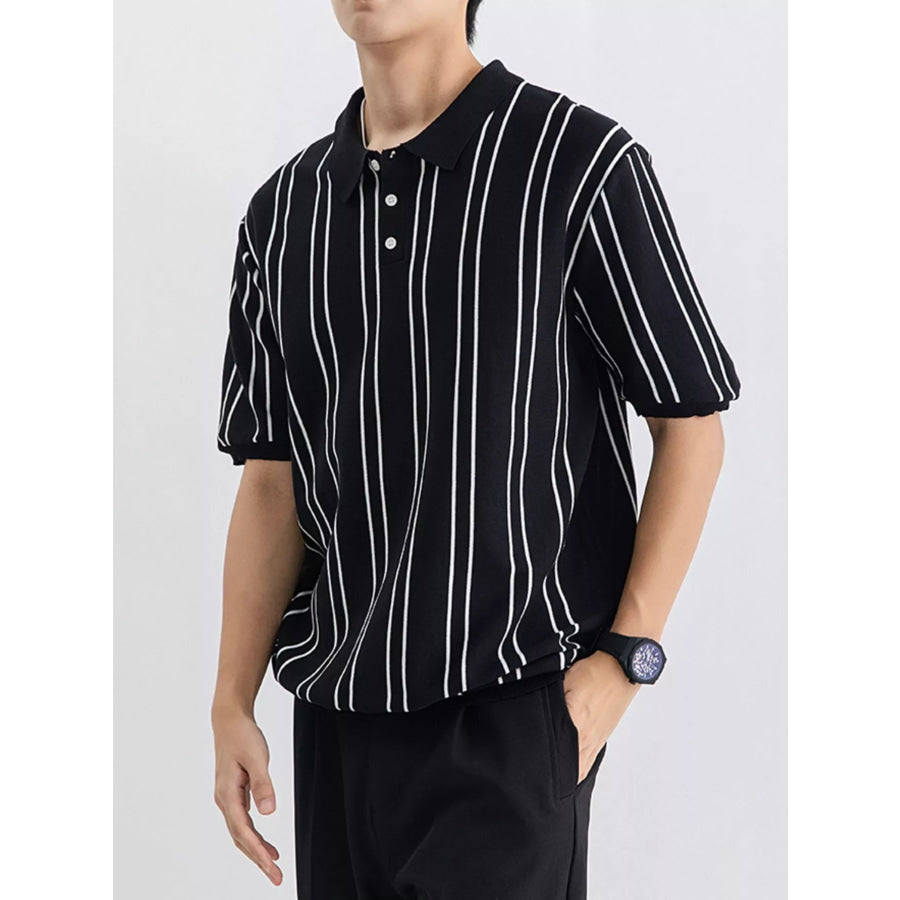 Men’s Plus Size Striped Casual Fit Polo Black / M Apparel and Accessories