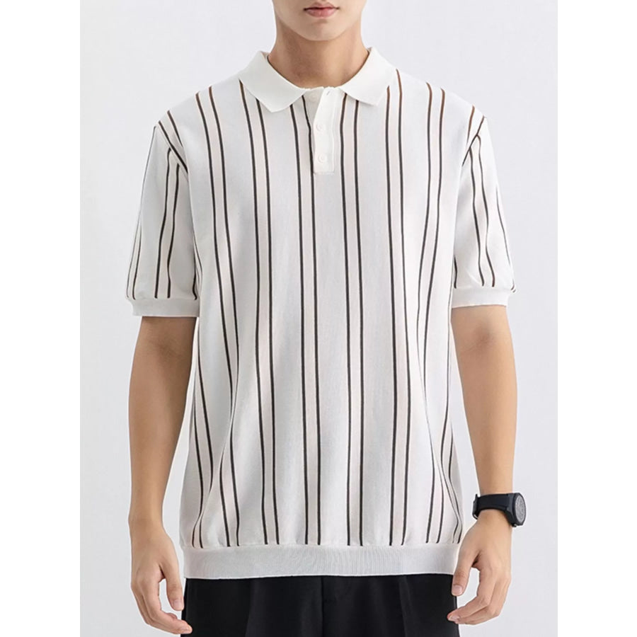 Men’s Plus Size Striped Casual Fit Polo White / M Apparel and Accessories