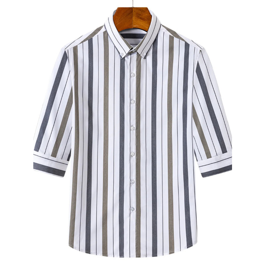 Men’s Plus Size Striped Casual Half Sleeve Shirt White / M Apparel and Accessories