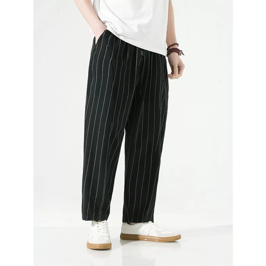Men’s Plus Size Striped Casual Loose Pants Black / M Apparel and Accessories