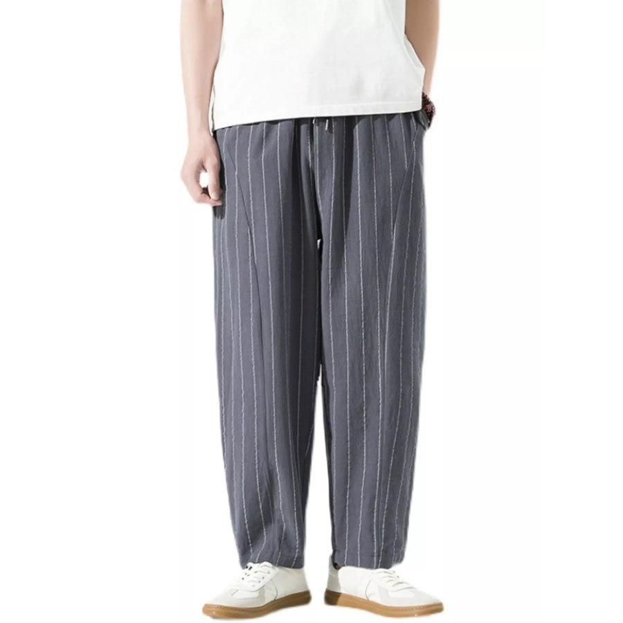 Men’s Plus Size Striped Casual Loose Pants Grey / M Apparel and Accessories