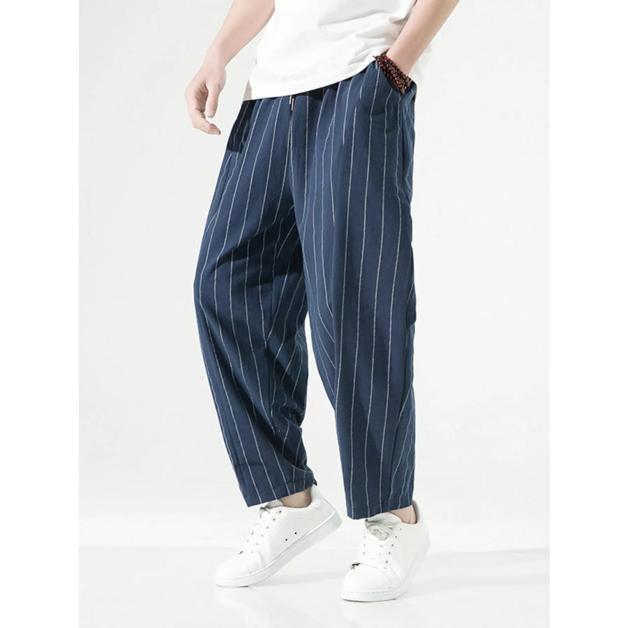 Men’s Plus Size Striped Casual Loose Pants Navy / M Apparel and Accessories