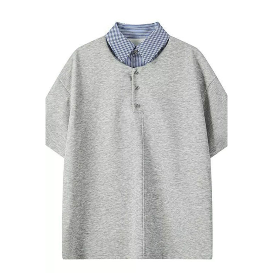 Men’s Plus Size Striped Collar Relaxed Fit Polo Light Gray / M Apparel and Accessories