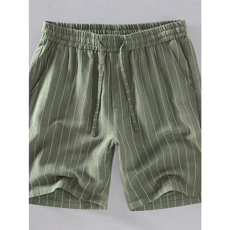 Men’s Plus Size Striped Drawstring Shorts Army Green / M Apparel and Accessories