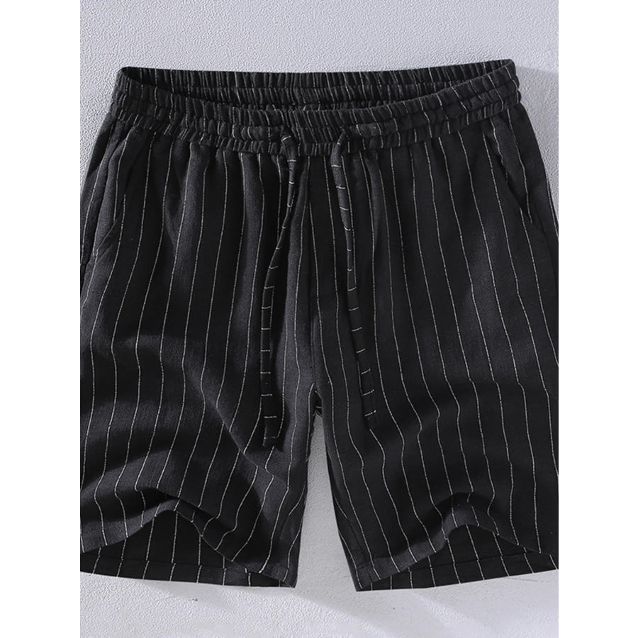 Men’s Plus Size Striped Drawstring Shorts Black / M Apparel and Accessories