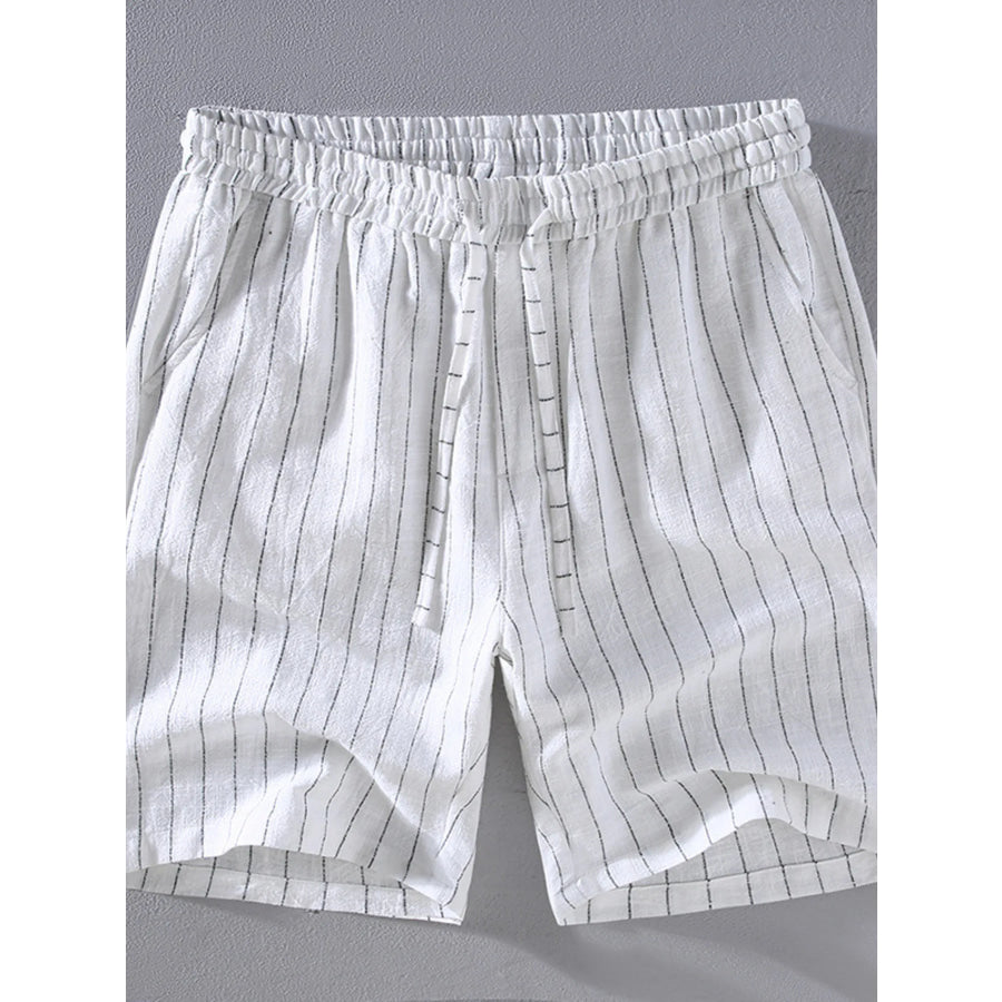 Men’s Plus Size Striped Drawstring Shorts White / M Apparel and Accessories