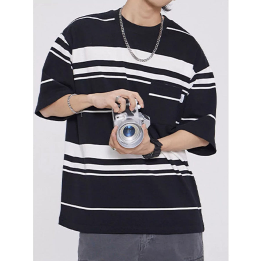 Men’s Plus Size Striped Half Sleeve T-Shirt Apparel and Accessories