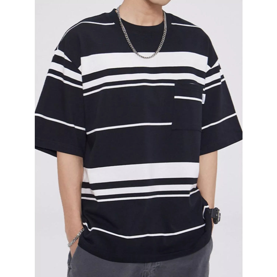 Men’s Plus Size Striped Half Sleeve T-Shirt Black And White Stripes / M Apparel and Accessories
