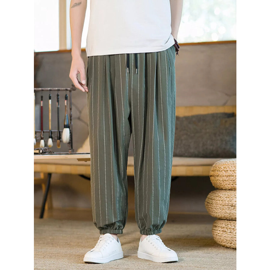 Men’s Plus Size Striped Harem Pants Army Green / M Apparel and Accessories