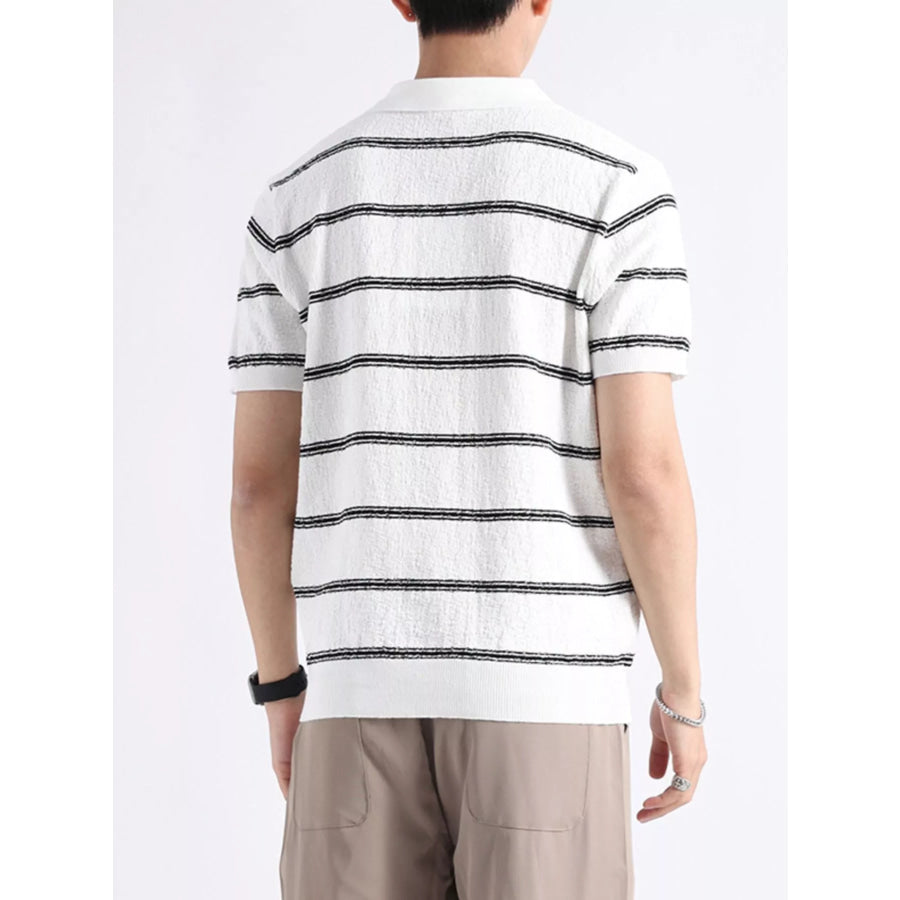 Men’s Plus Size Striped Knit Button Detail Polo Apparel and Accessories
