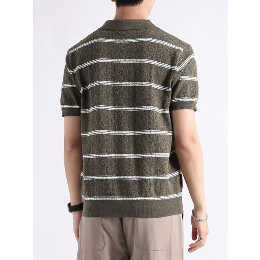 Men’s Plus Size Striped Knit Button Detail Polo Apparel and Accessories