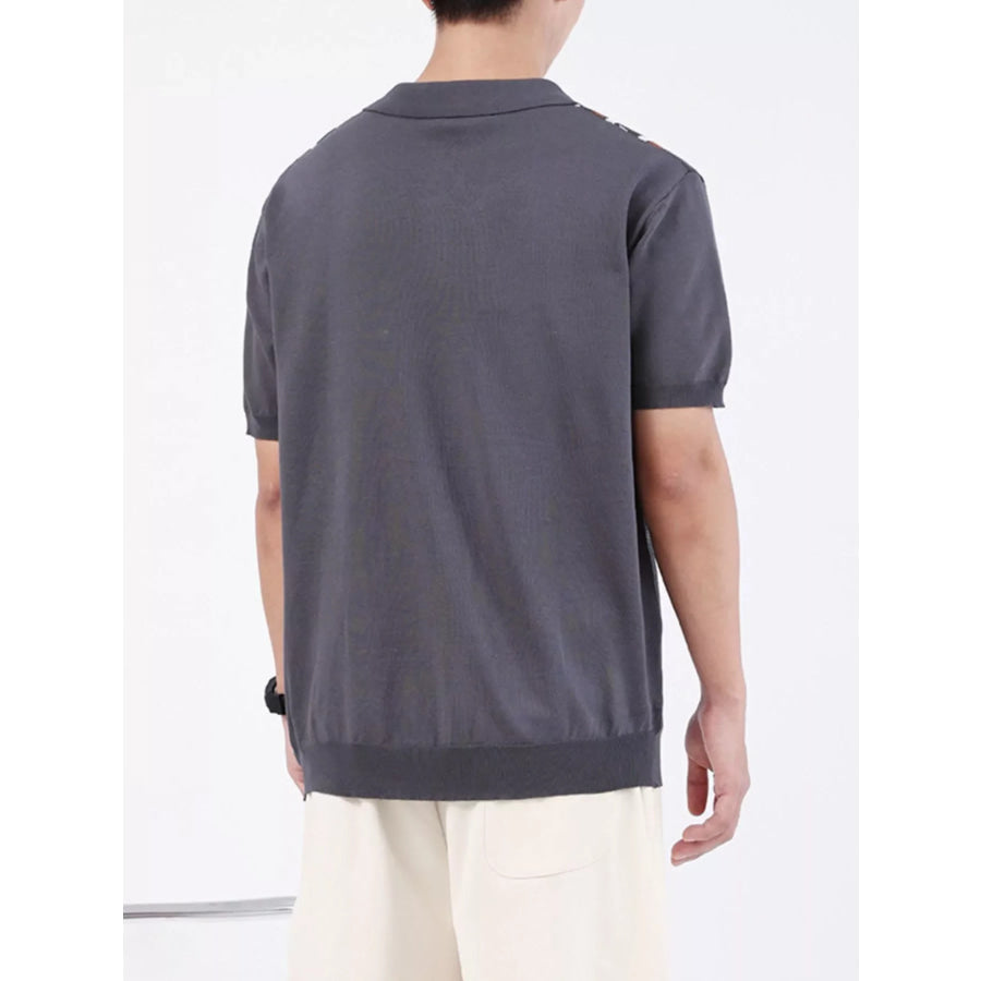 Men’s Plus Size Striped Knit Polo with Zipper Apparel and Accessories
