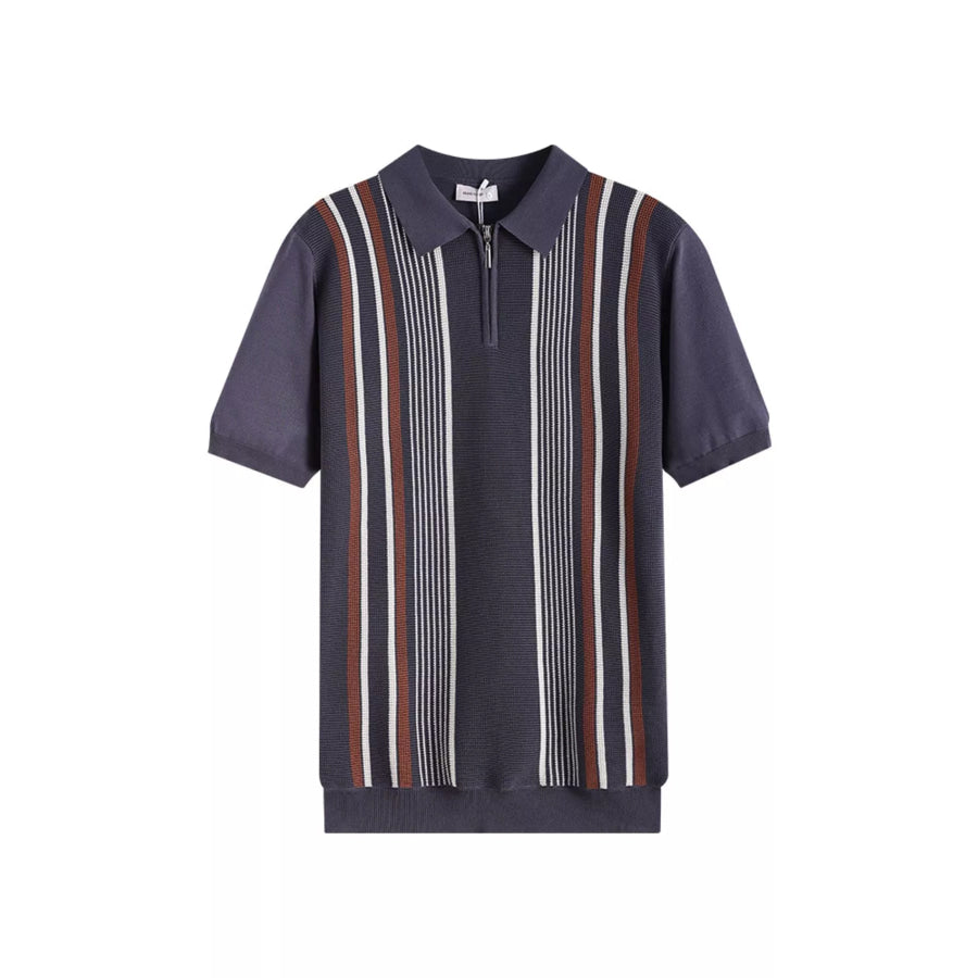 Men’s Plus Size Striped Knit Polo with Zipper Apparel and Accessories