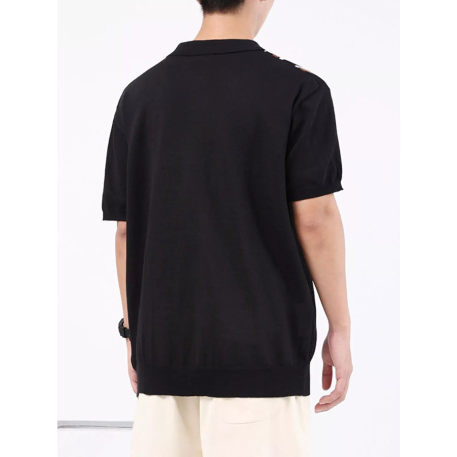 Men’s Plus Size Striped Knit Polo with Zipper Apparel and Accessories