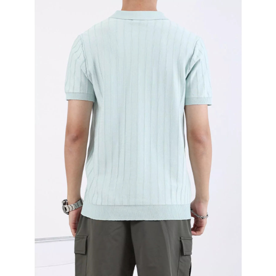Men’s Plus Size Striped Knitted Polo Light Blue / M Apparel and Accessories