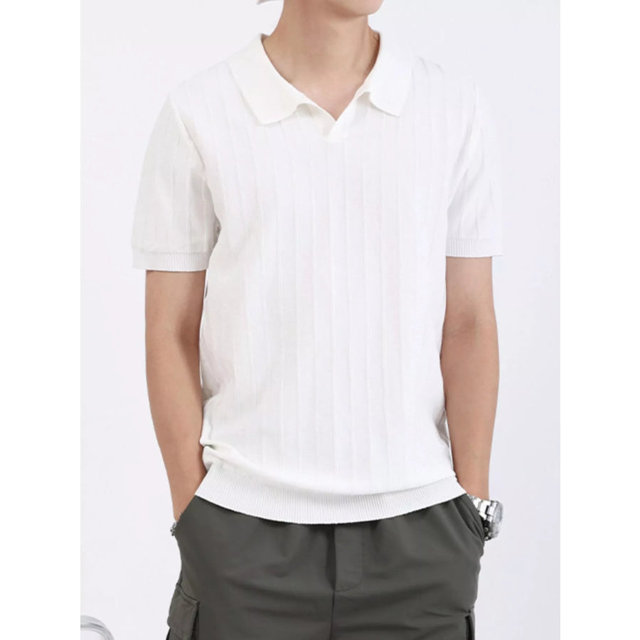 Men’s Plus Size Striped Knitted Polo White / M Apparel and Accessories