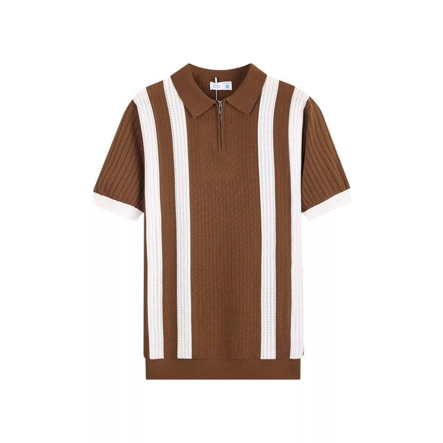 Men’s Plus Size Striped Knitted Polo with Zipper Apparel and Accessories